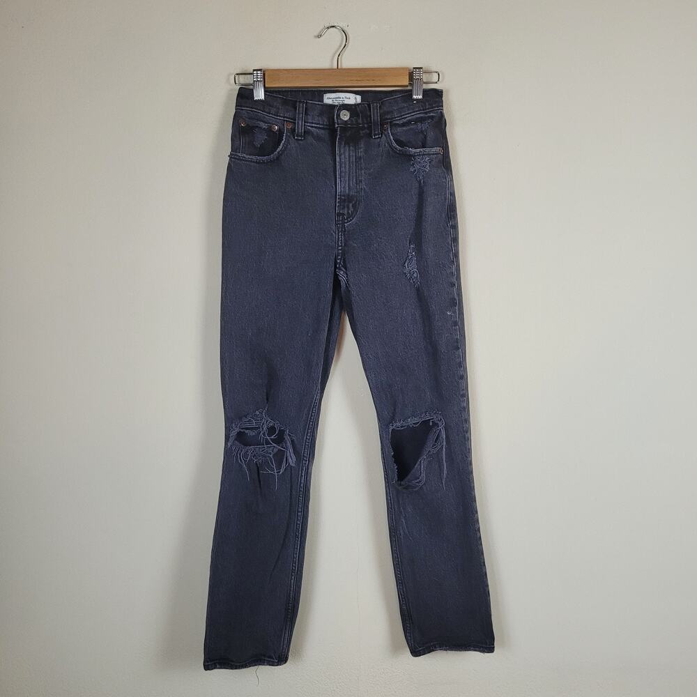 Abercrombie & Fitch Jeans 0 Black Denim 90s Straight Ultra High Rise Distressed